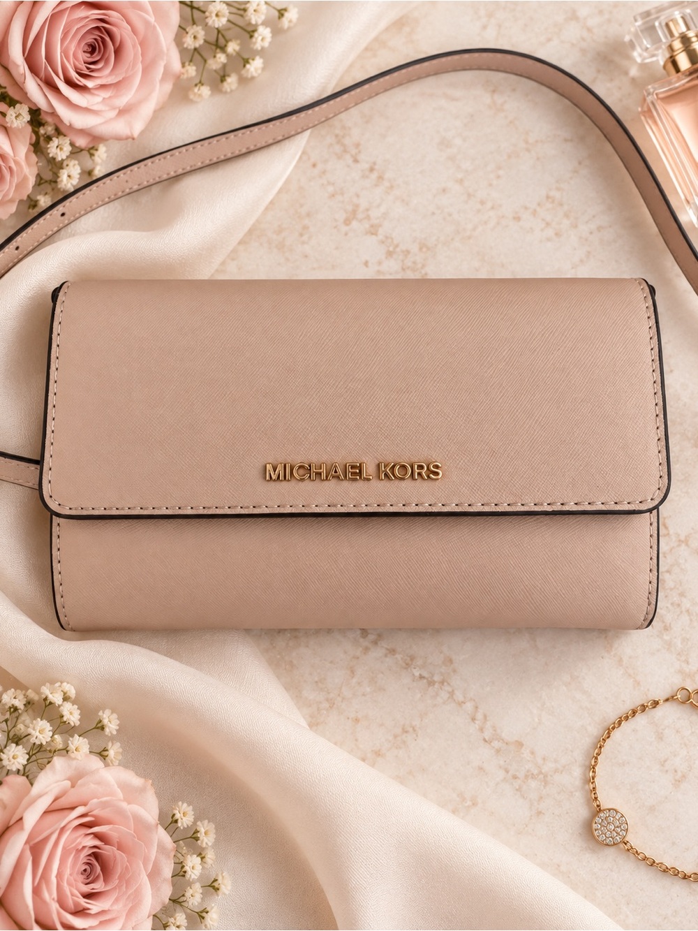 Michael Kors Blush Pink Saffiano Crossbody Wallet